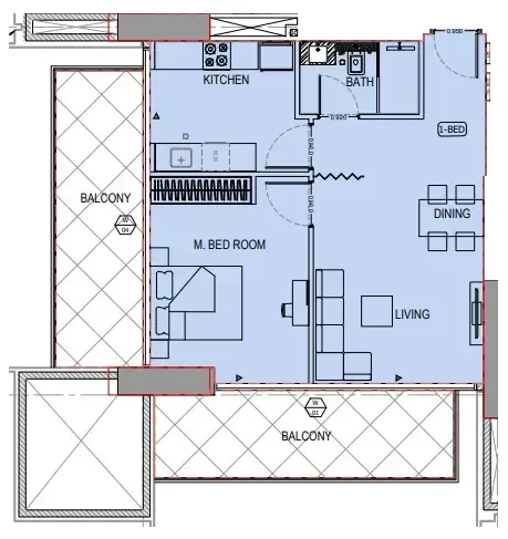 1 BR layout at Binghatti Apex