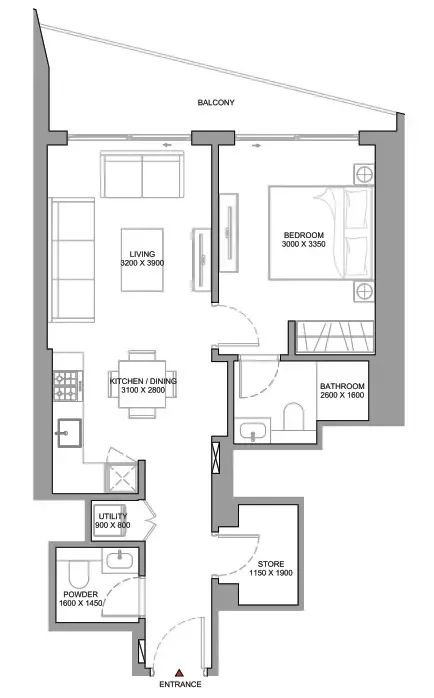 1 BR layout at The Serene at Sobha Central