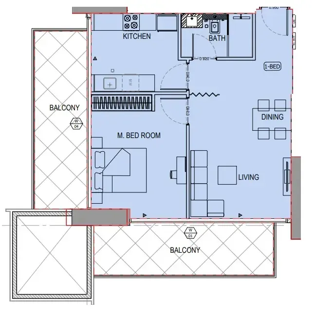 1 BR layout at Binghatti Apex
