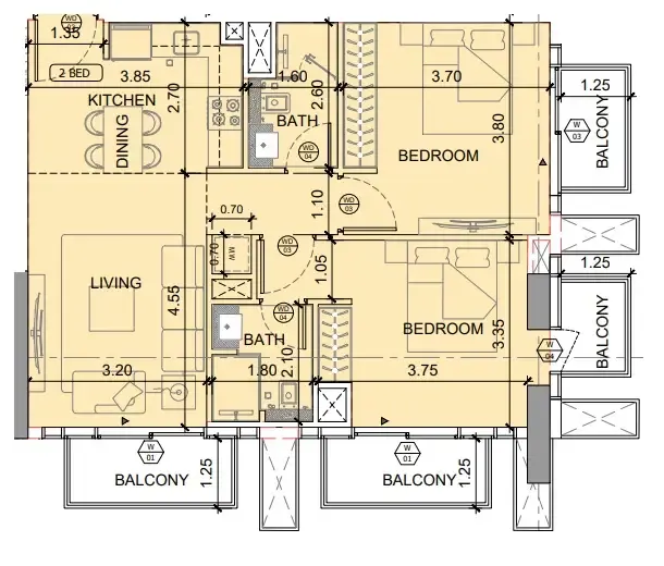 2 BR layout at Binghatti Etherea