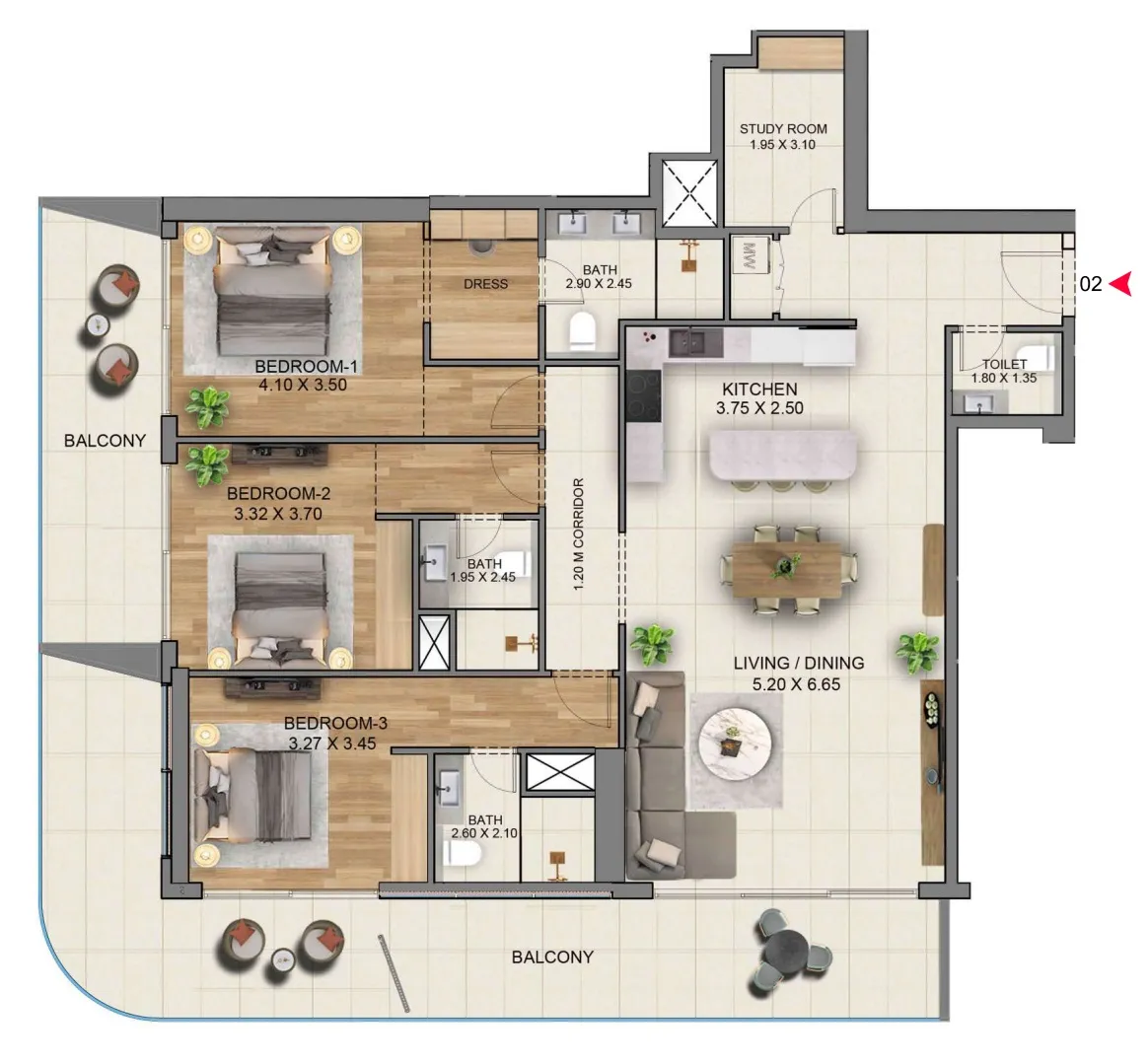 3 BR layout at Marriott Residences JLT