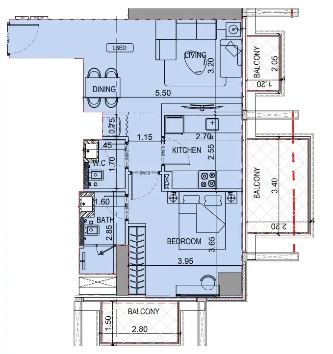 1 BR layout at Binghatti Luxuria