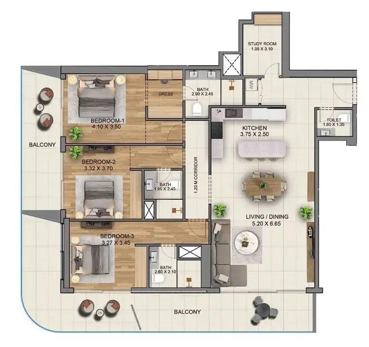 3 BR layout at Marriott Residences JLT