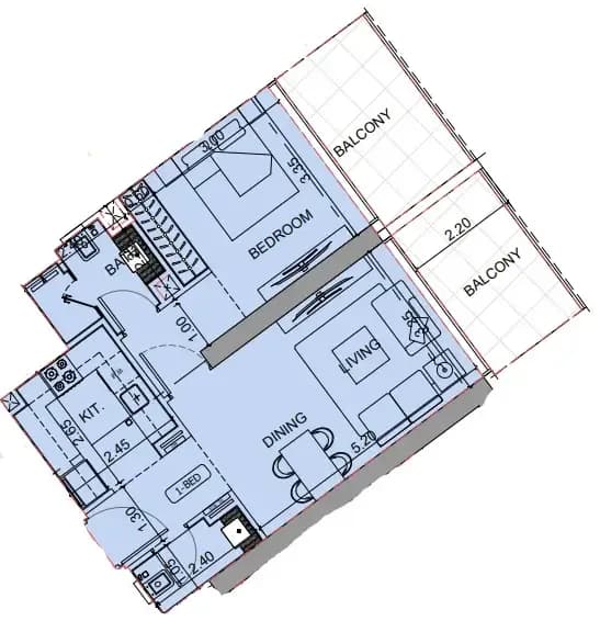 1 BR layout at Binghatti Cullinan