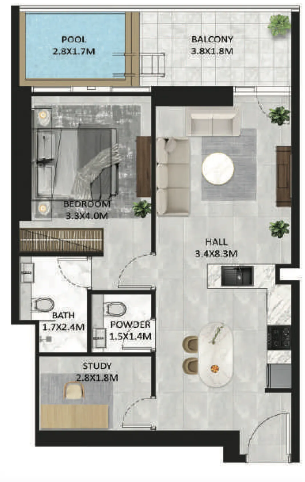 1 BR layout at SquareX Residence