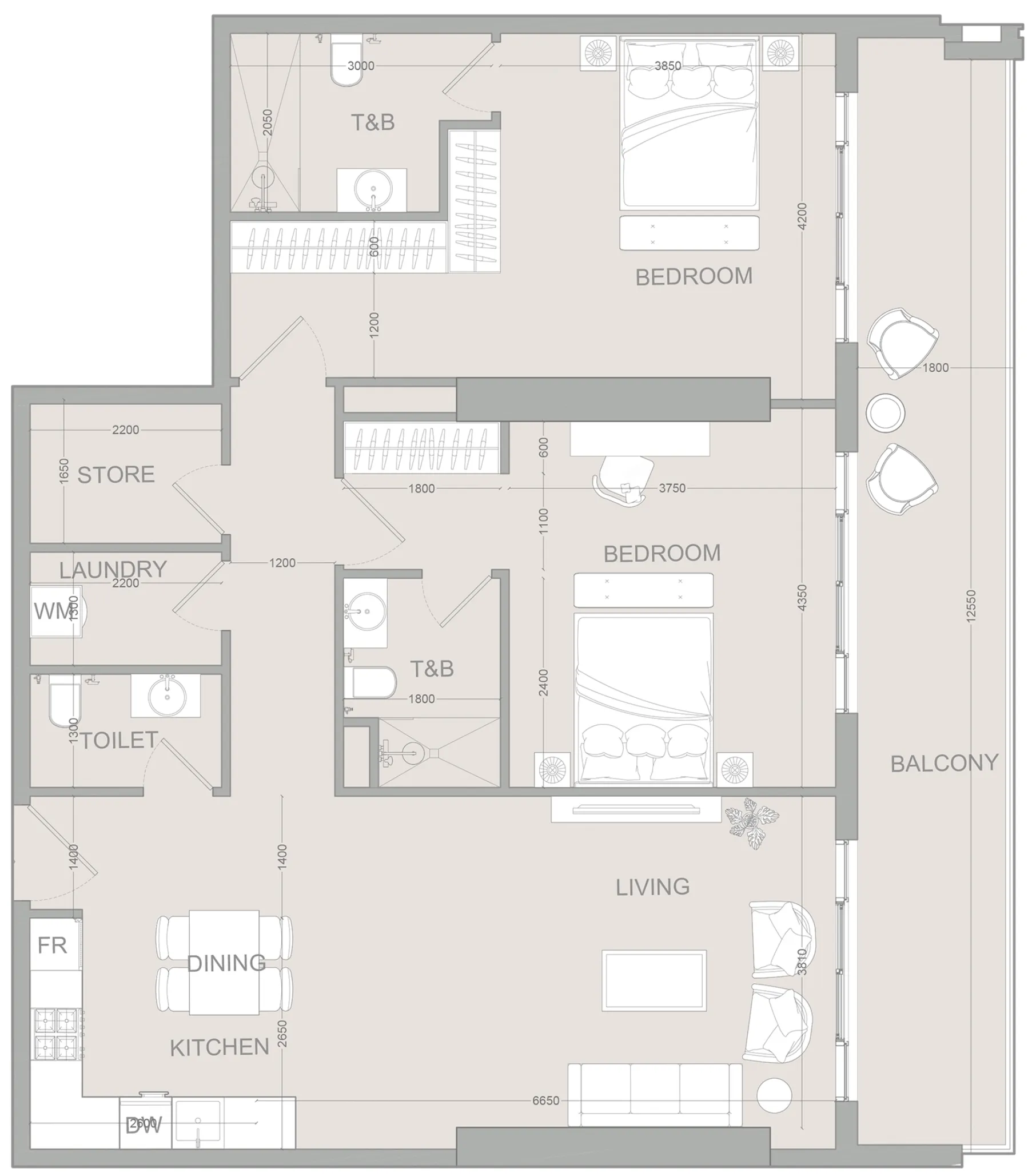 2 BR layout at AUREL1A Residence