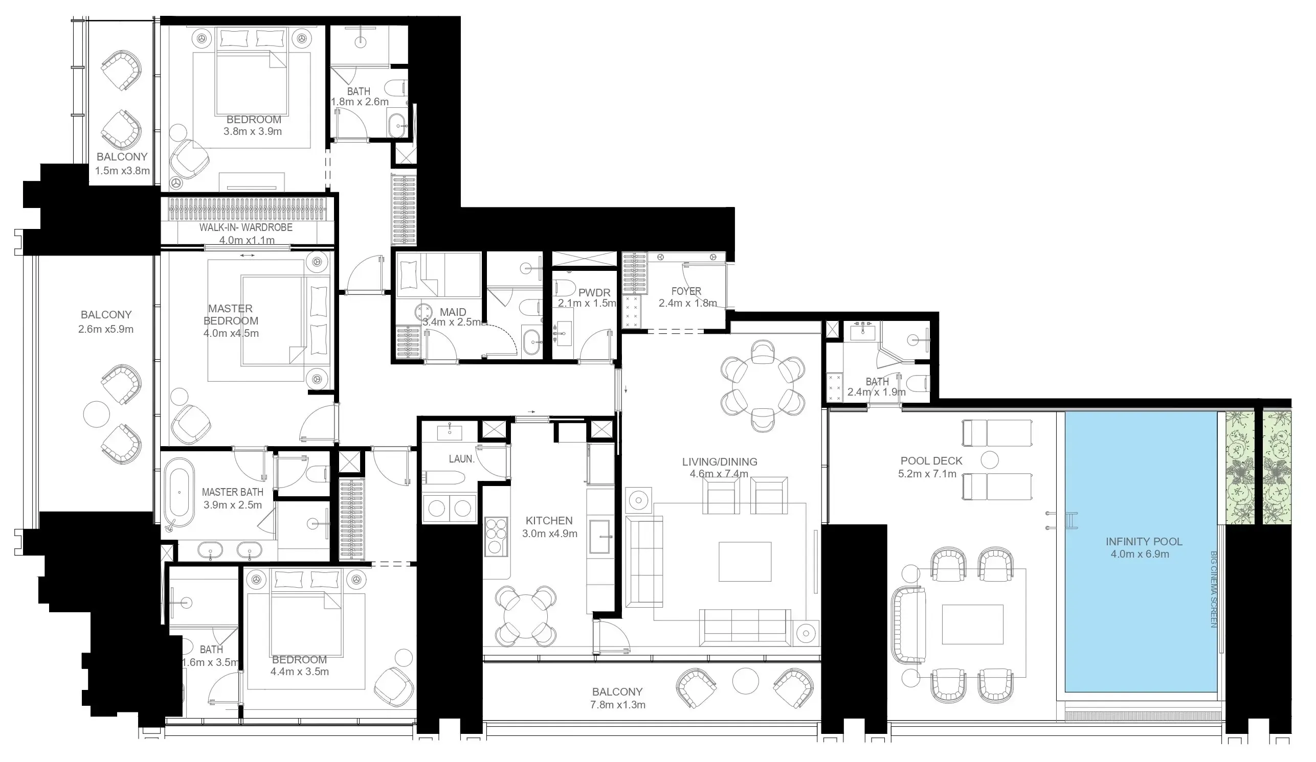 3 BR layout at Burj Binghatti Jacob and Co Residences