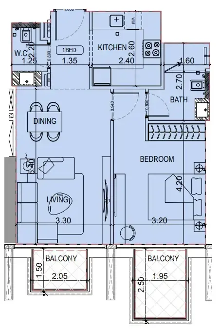 1 BR layout at Binghatti Luxuria