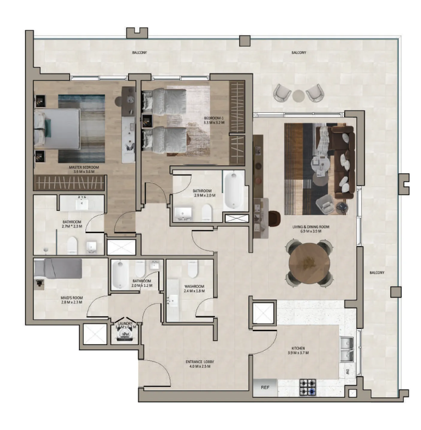 2 BR layout at Marriott Residences Sheikh Zayed Road
