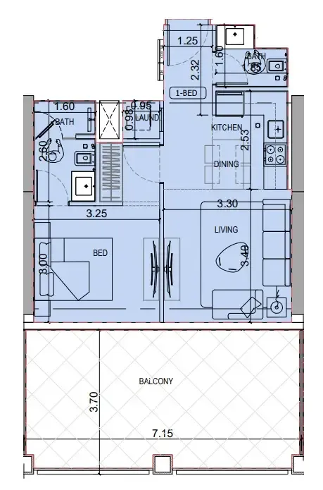 1 BR layout at Binghatti Titania