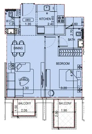 1 BR layout at Binghatti Luxuria