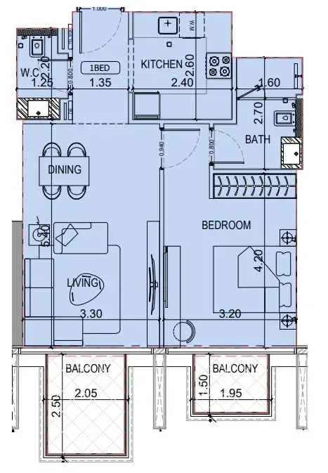 1 BR layout at Binghatti Luxuria