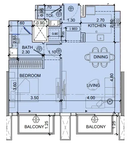 1 BR layout at Binghatti Etherea