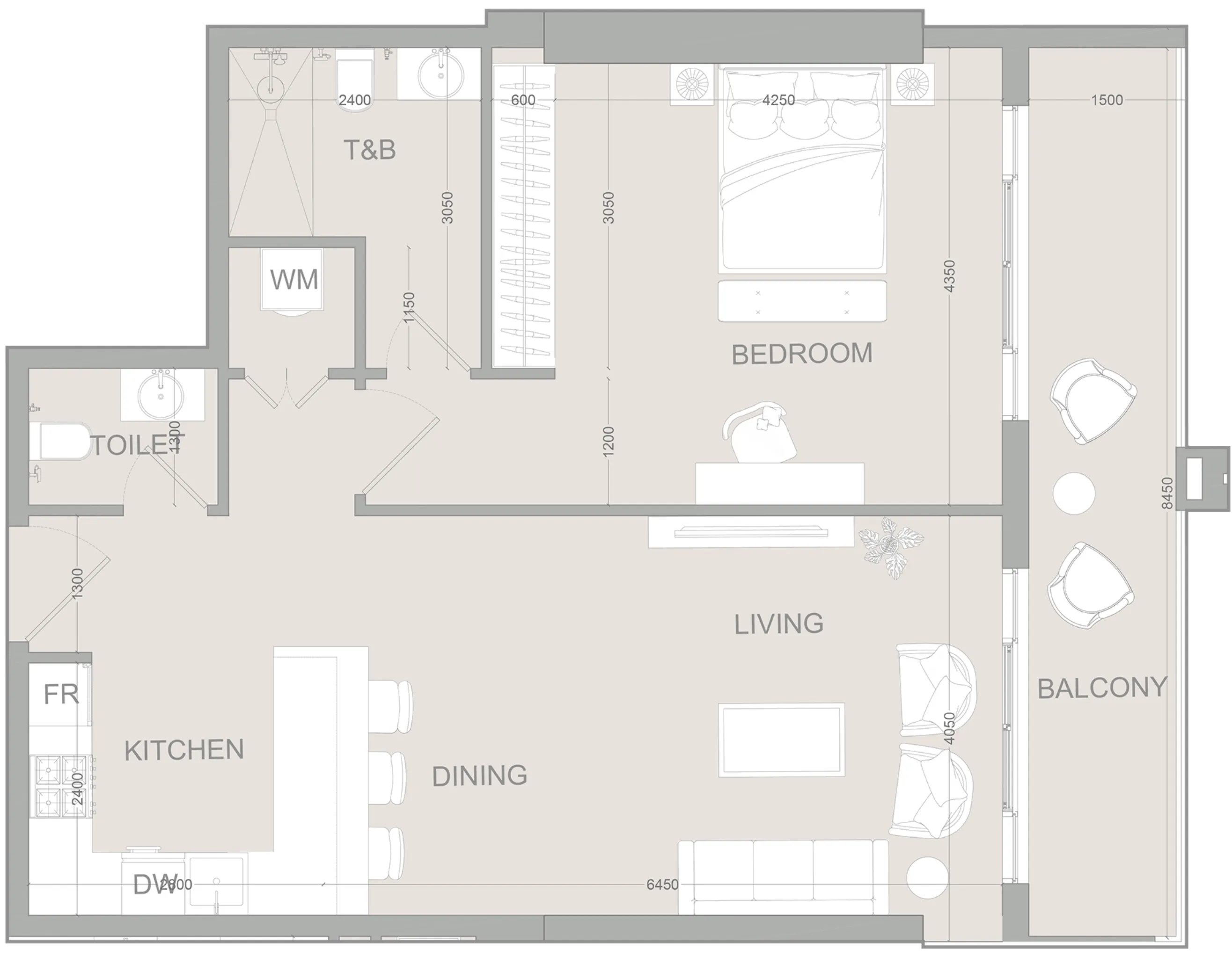 1 BR layout at AUREL1A Residence