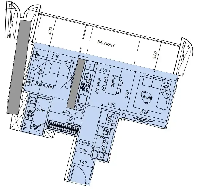 1 BR layout at Vision Iconic