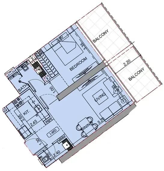 1 BR layout at Binghatti Cullinan