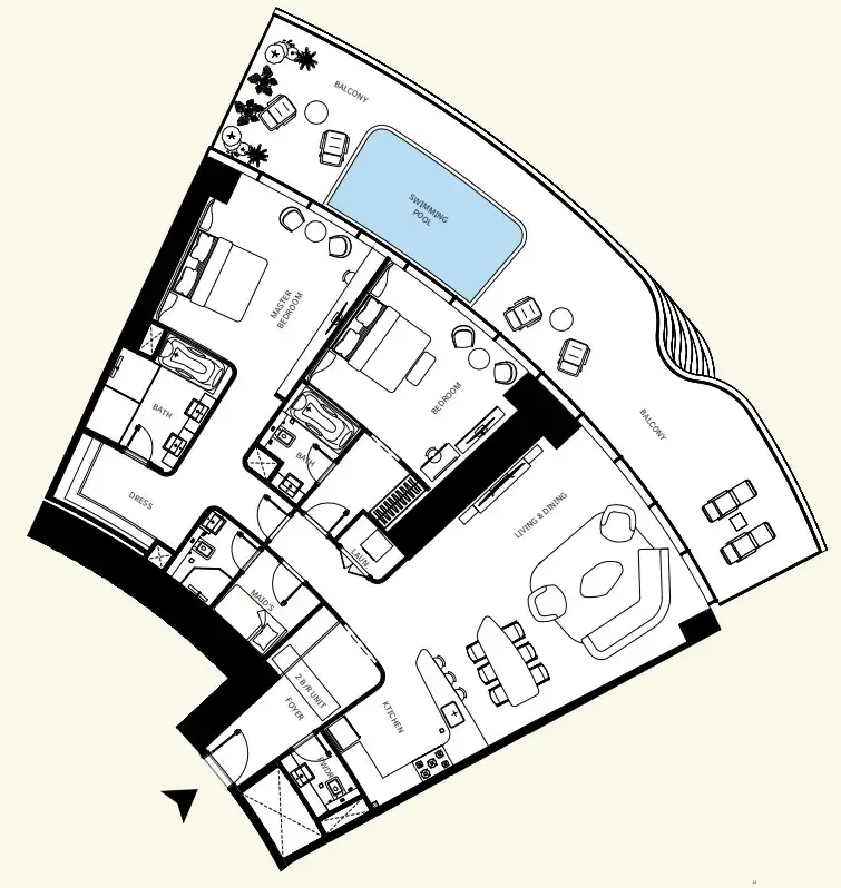 2 BR layout at Mercedes-Benz Places by Binghatti
