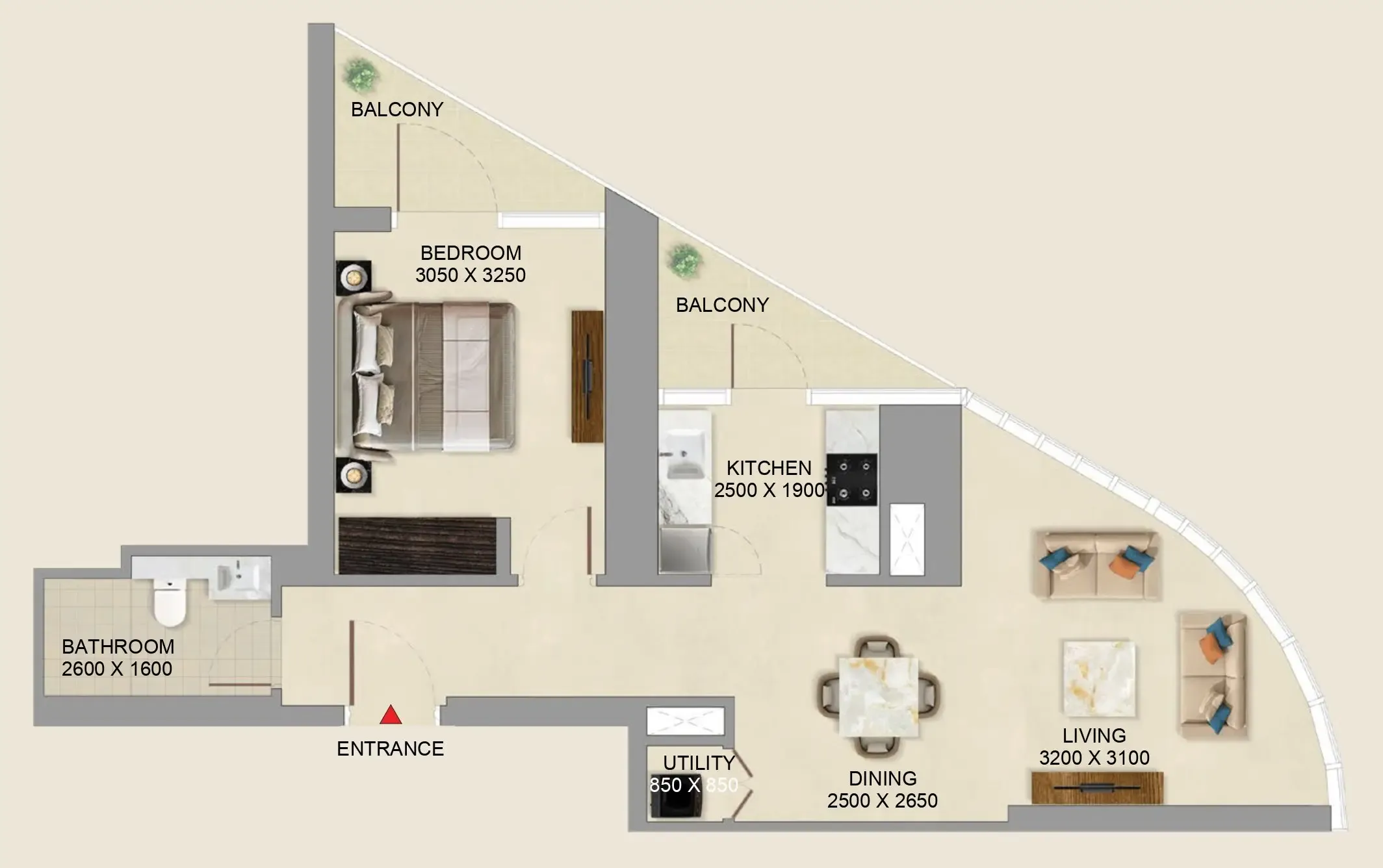1 BR layout at Skyvue Altier