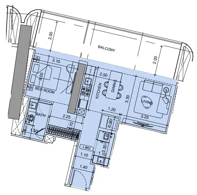 1 BR layout at Vision Iconic