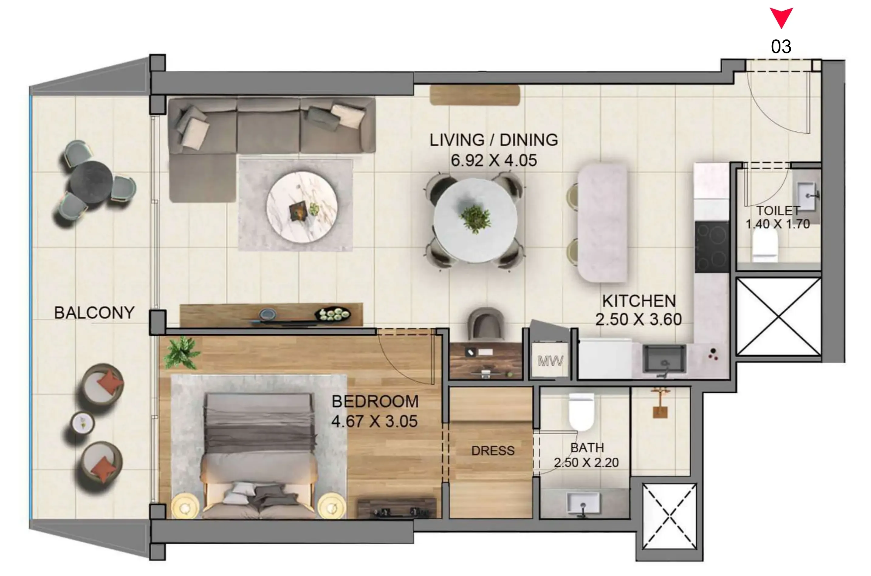 1 BR layout at Marriott Residences JLT