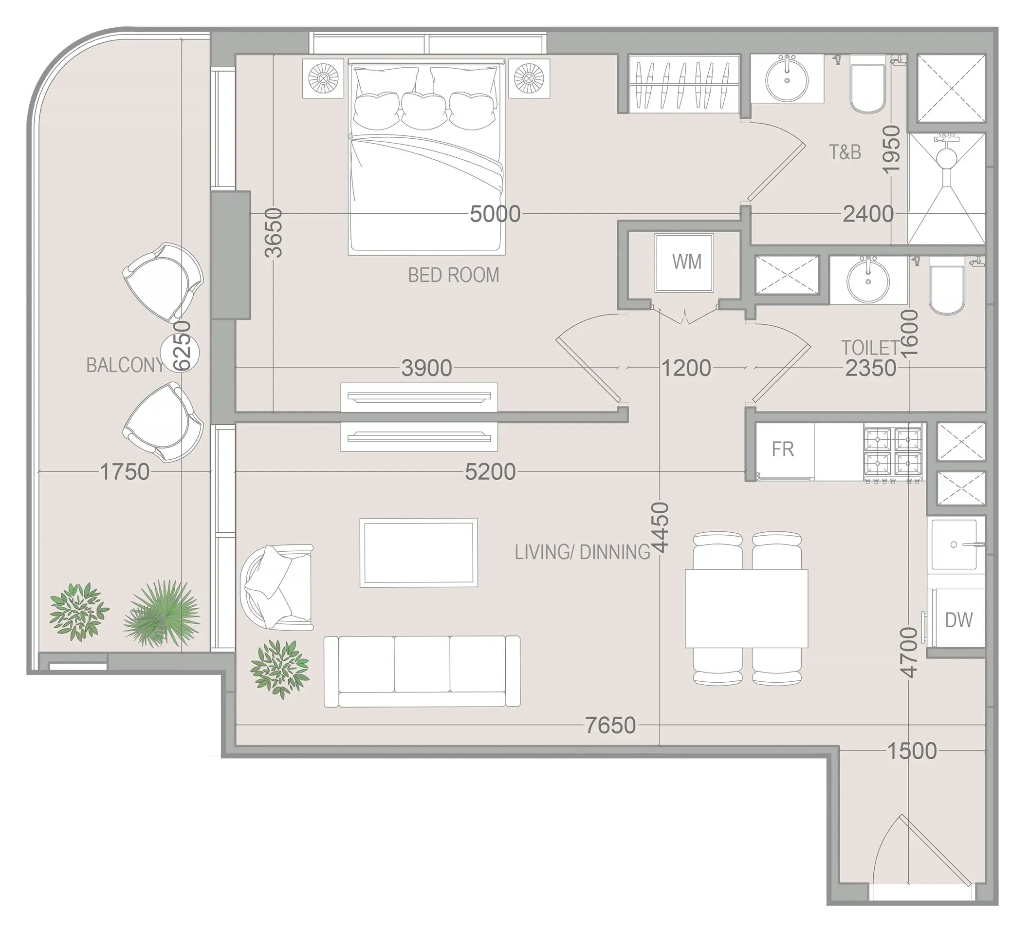 1 BR layout at VERDAN1A 5