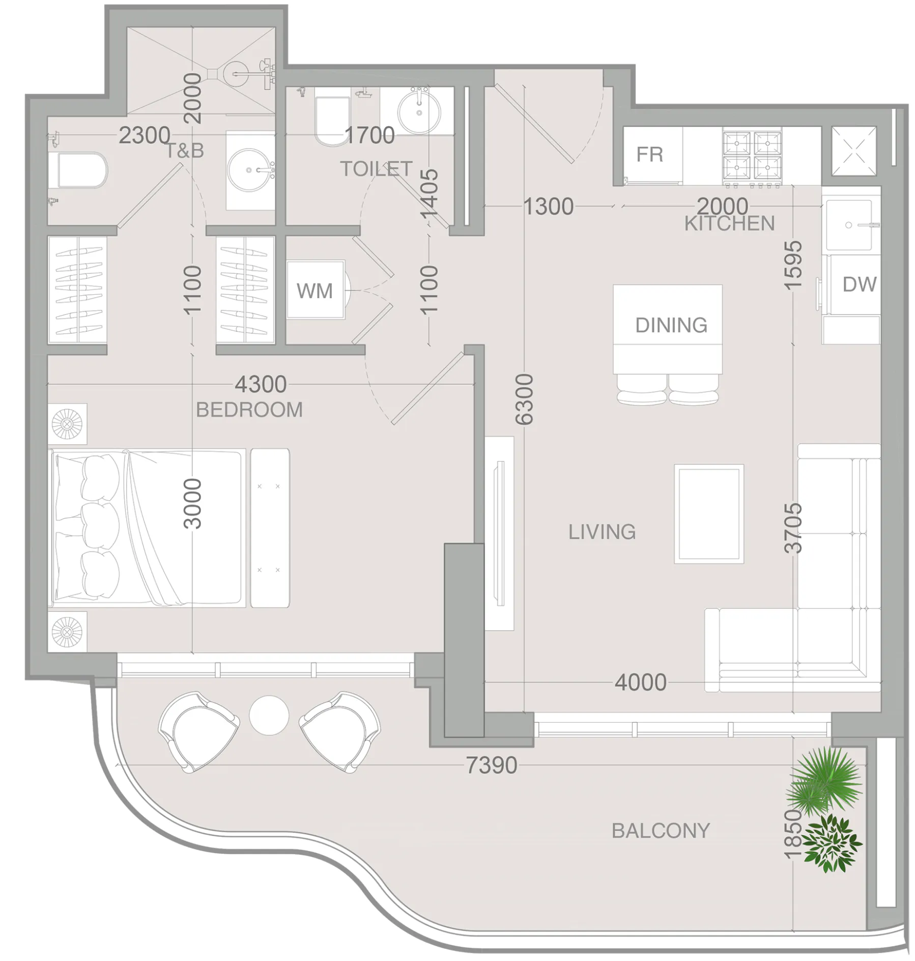 1 BR layout at ALTA V1EW