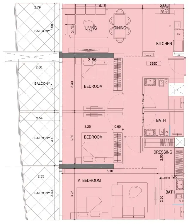 3 BR layout at Project Maybach