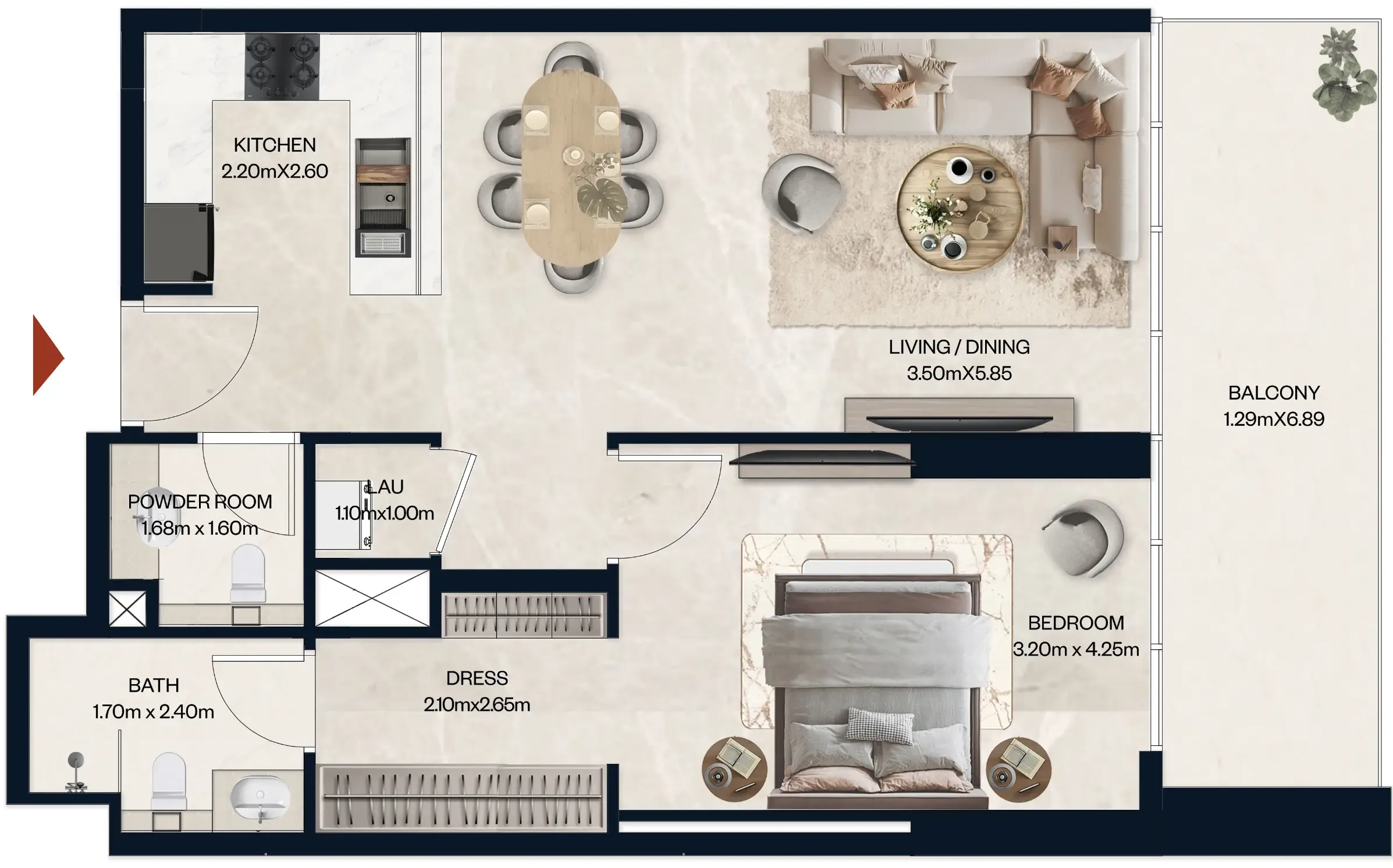 1 BR layout at Norah Residence