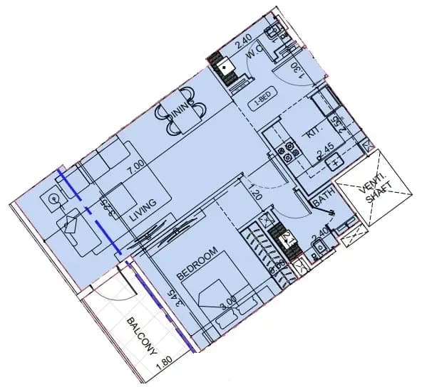 1 BR layout at Binghatti Cullinan