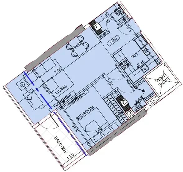 1 BR layout at Binghatti Cullinan