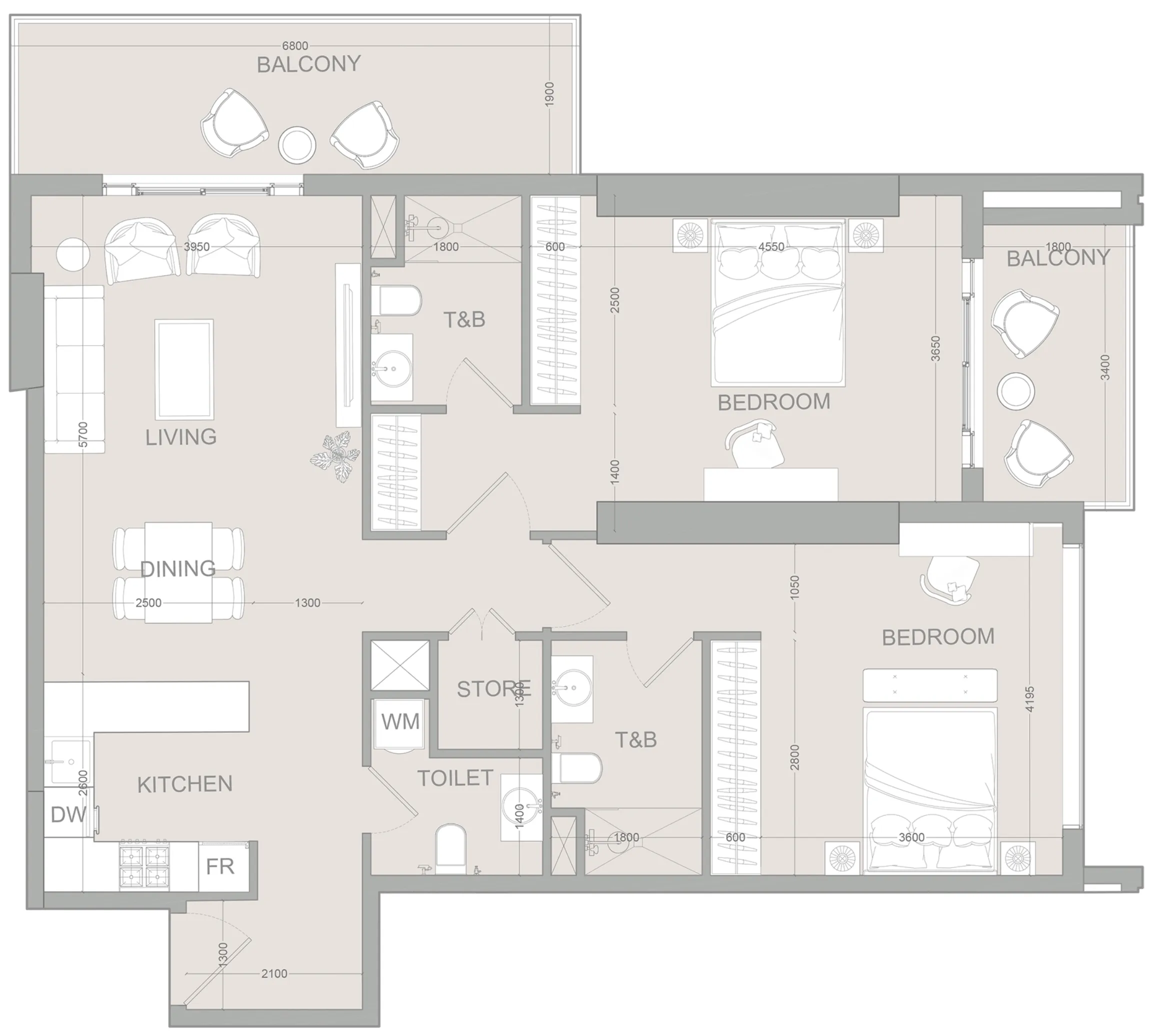 2 BR layout at AUREL1A Residence