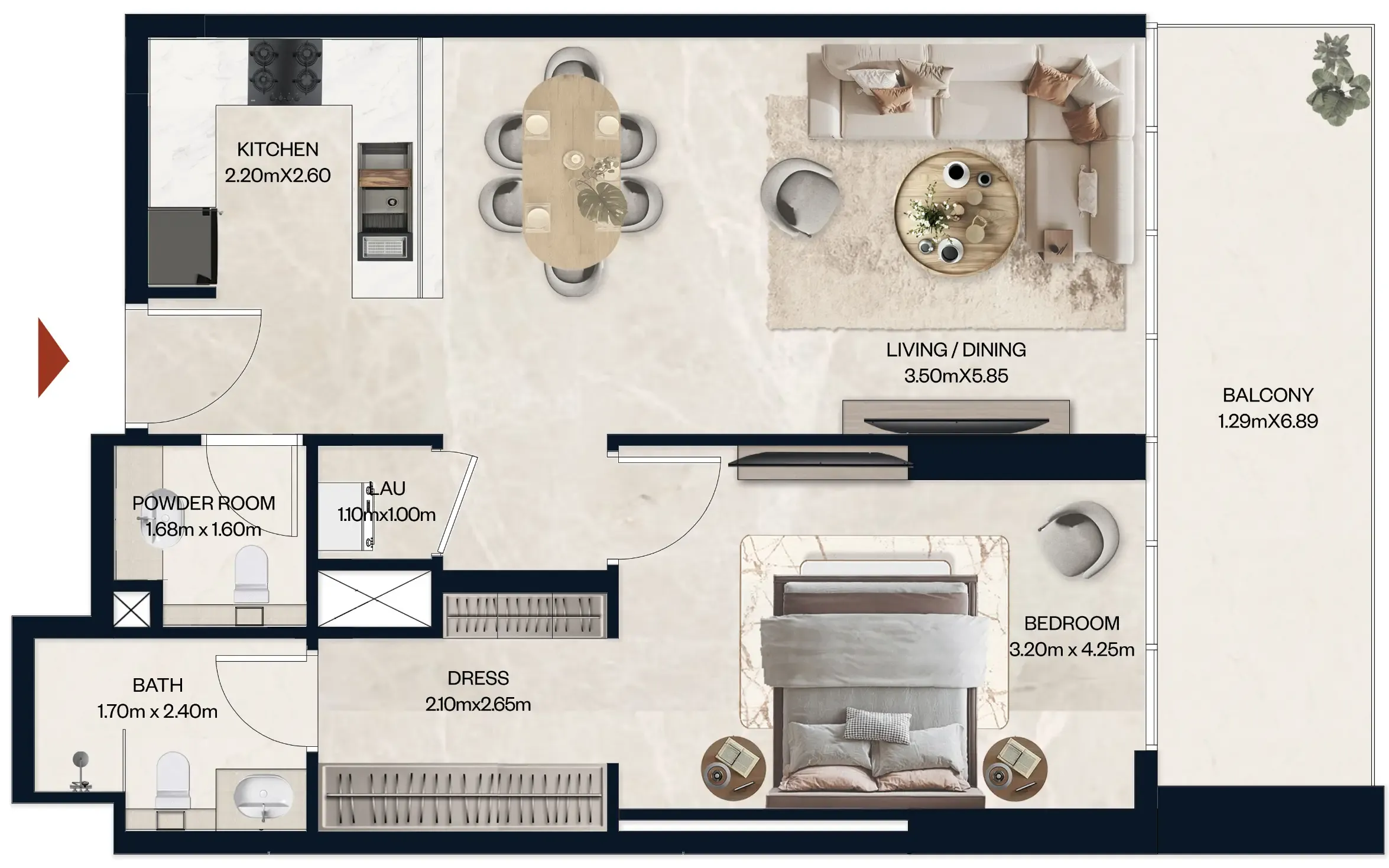 1 BR layout at Norah Residence