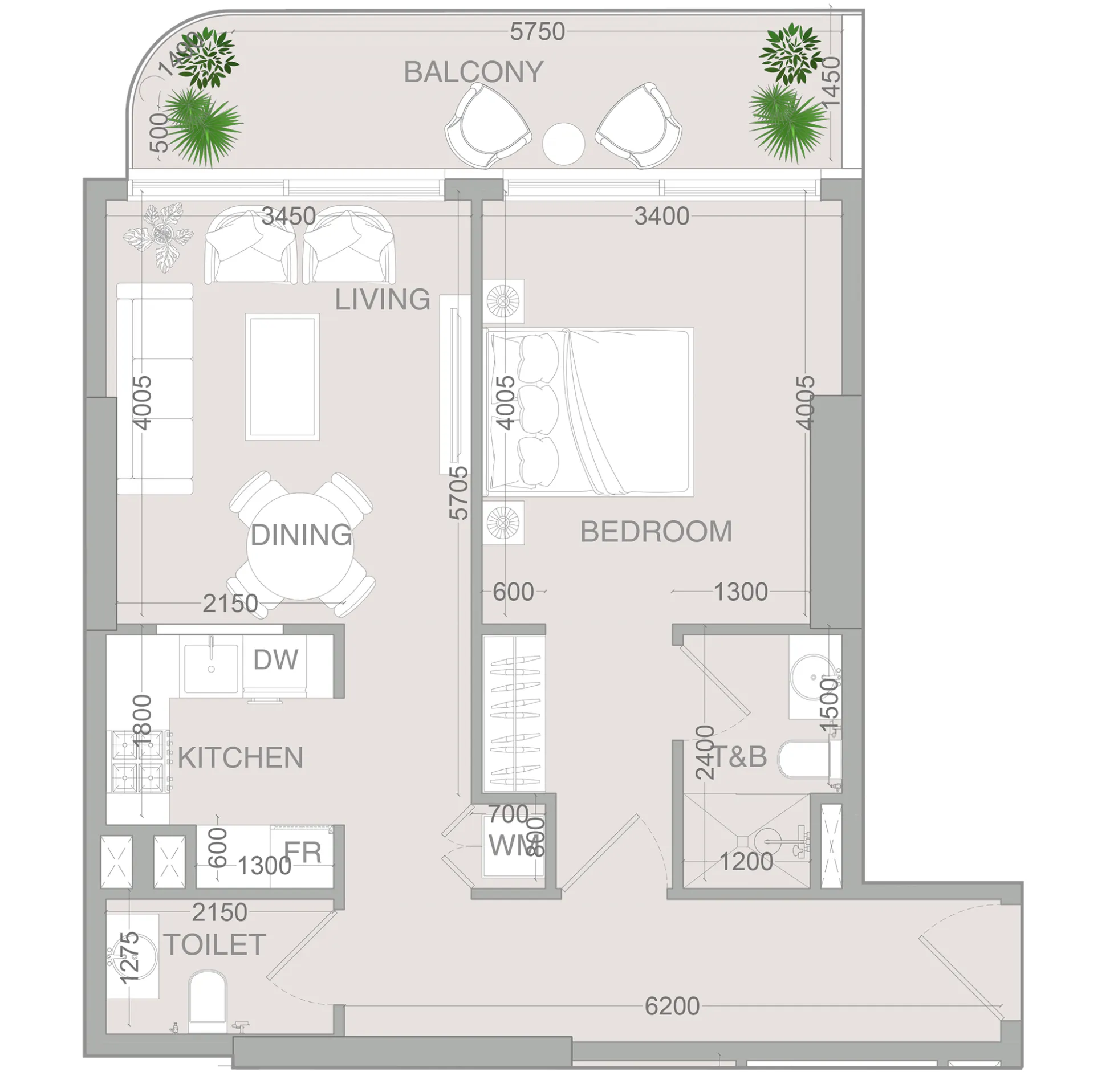 1 BR layout at VERDAN1A 4