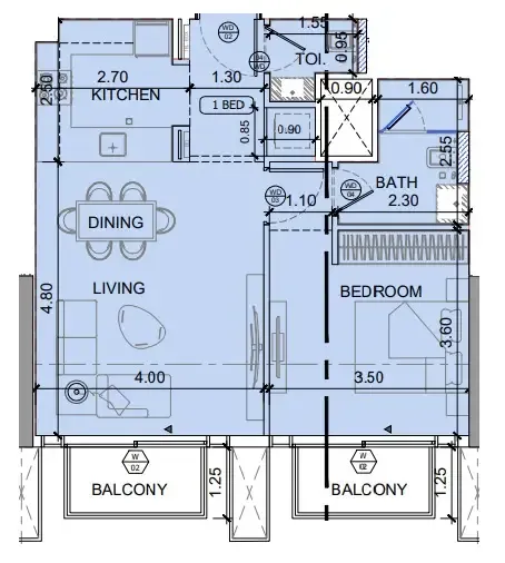 1 BR layout at Binghatti Etherea