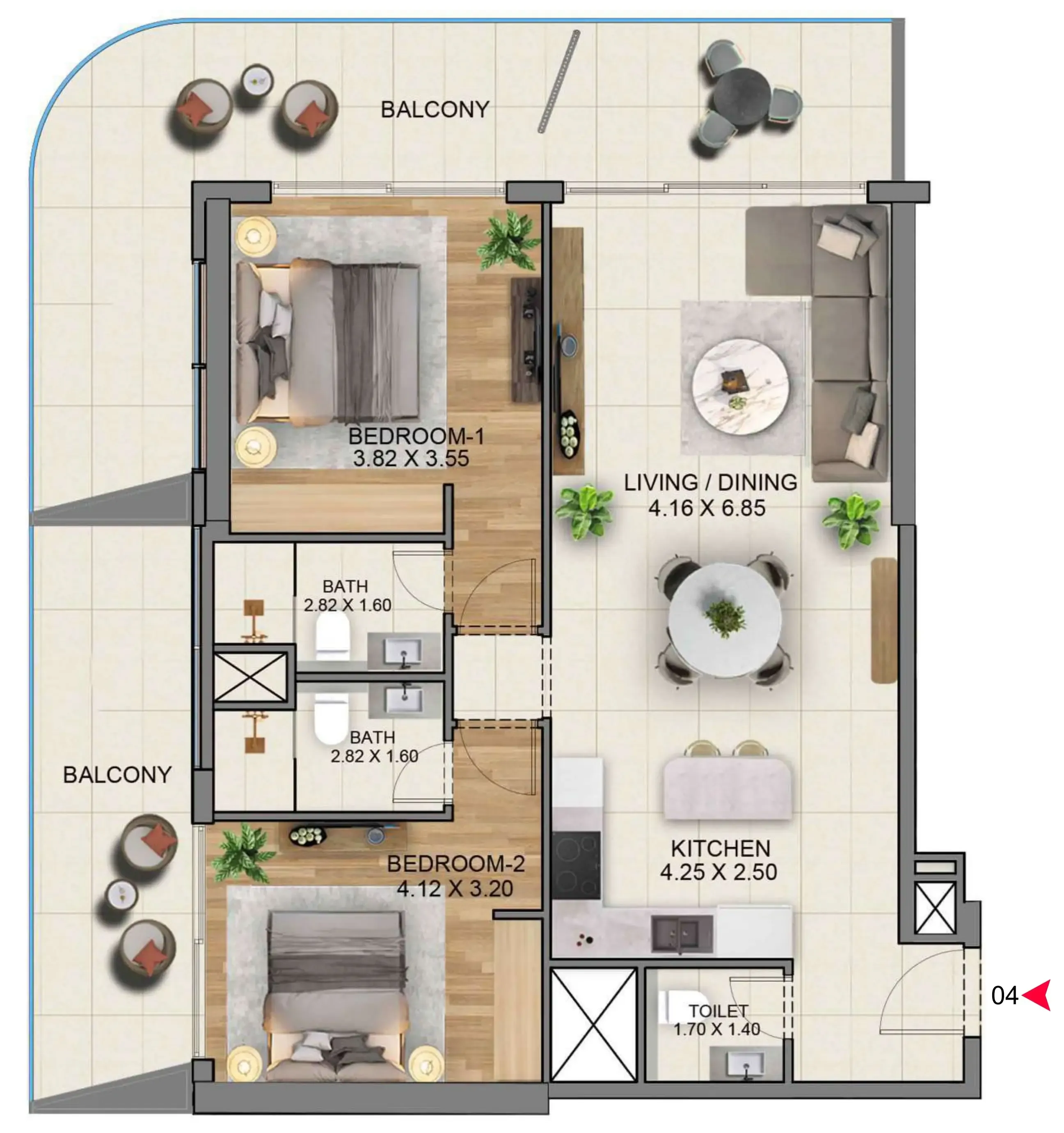 2 BR layout at Marriott Residences JLT