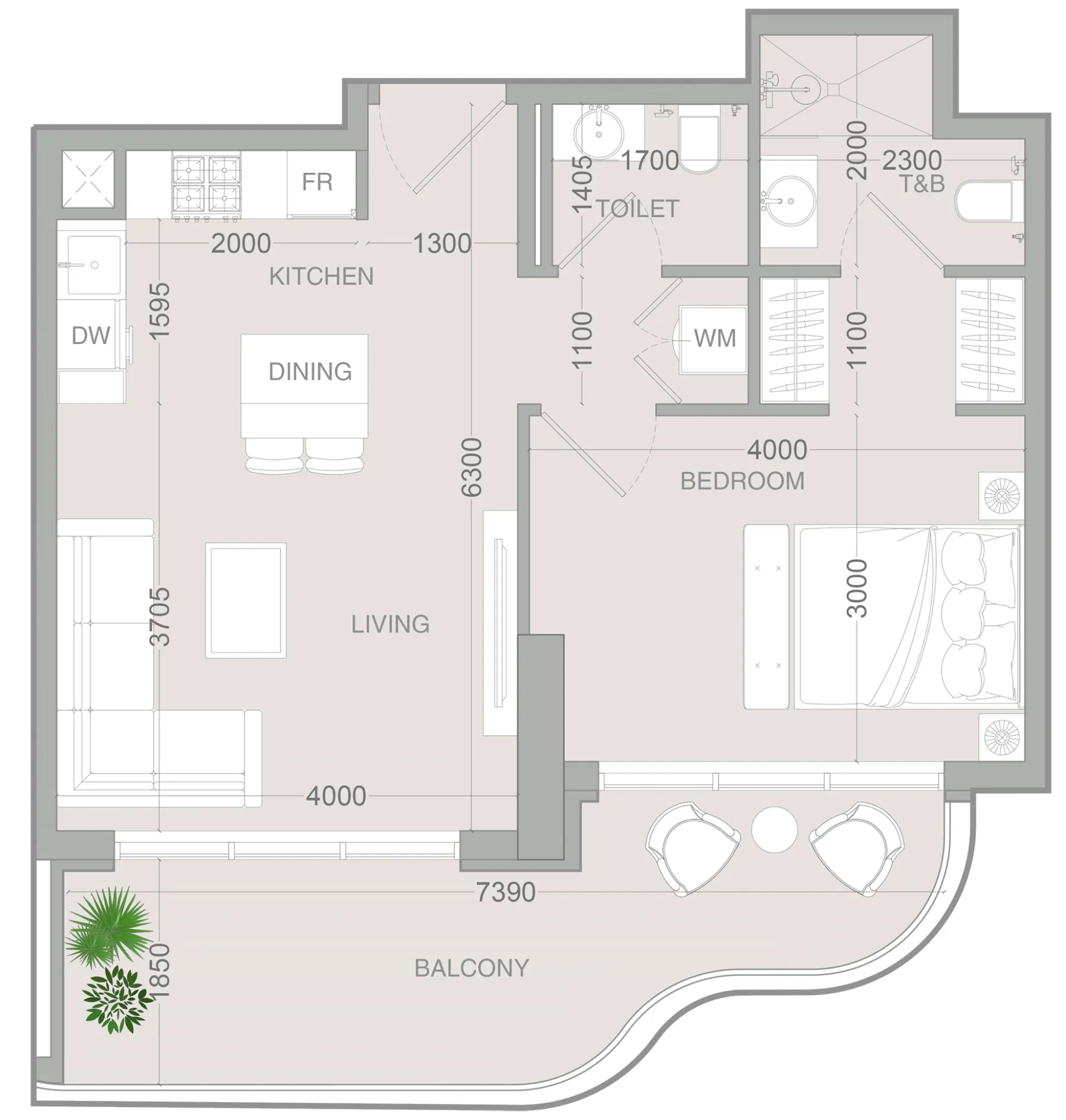 1 BR layout at ALTA V1EW