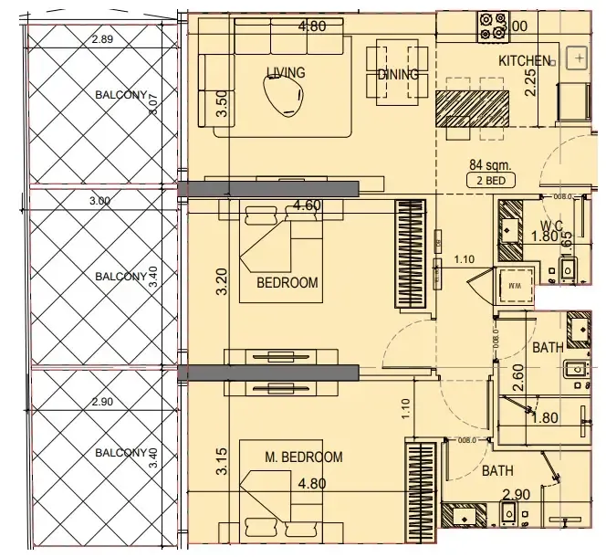 2 BR layout at Project Maybach