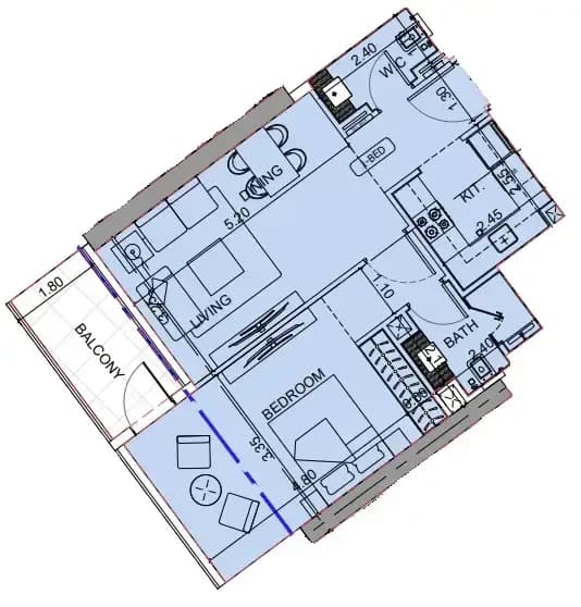 1 BR layout at Binghatti Cullinan