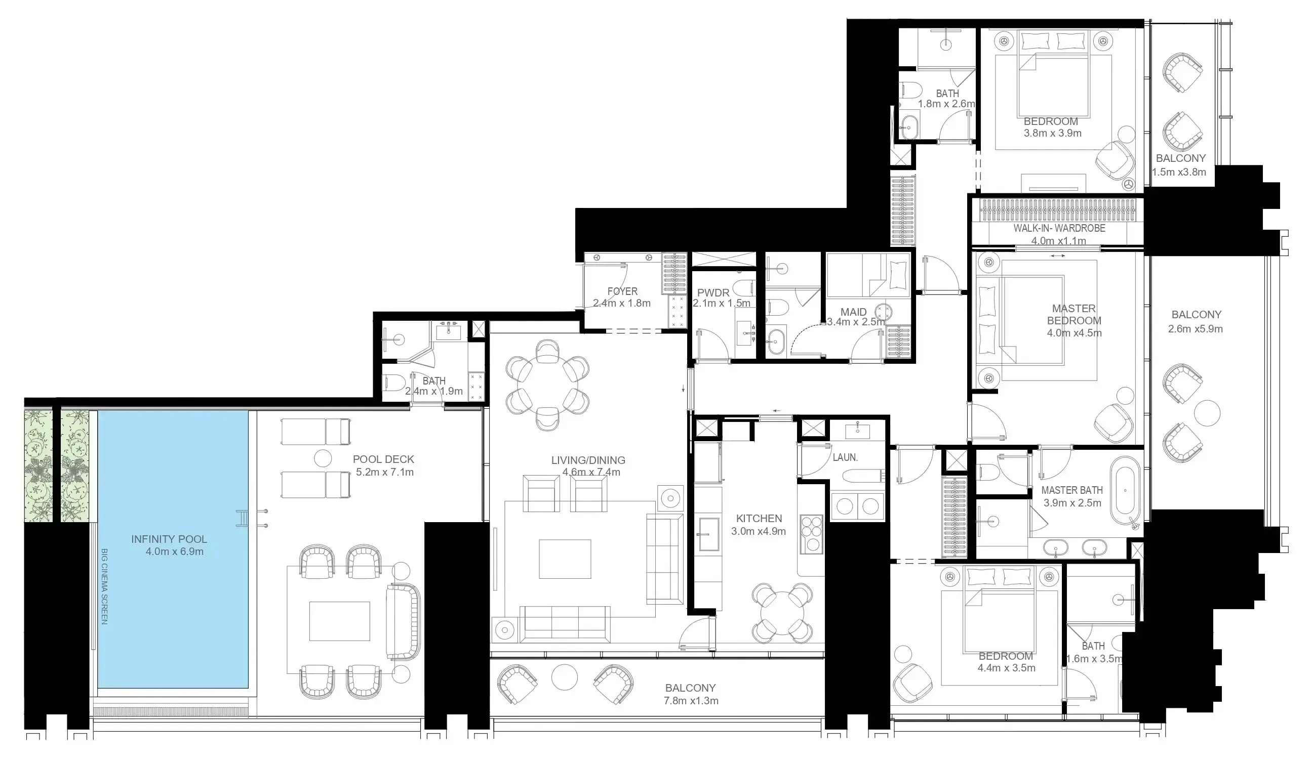 3 BR layout at Burj Binghatti Jacob and Co Residences