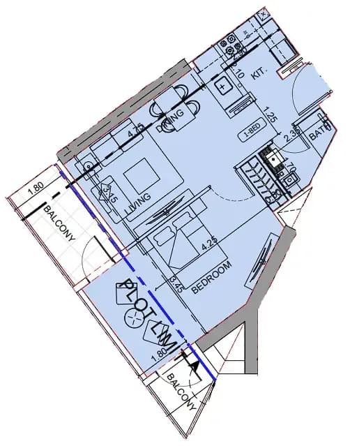 1 BR layout at Binghatti Cullinan