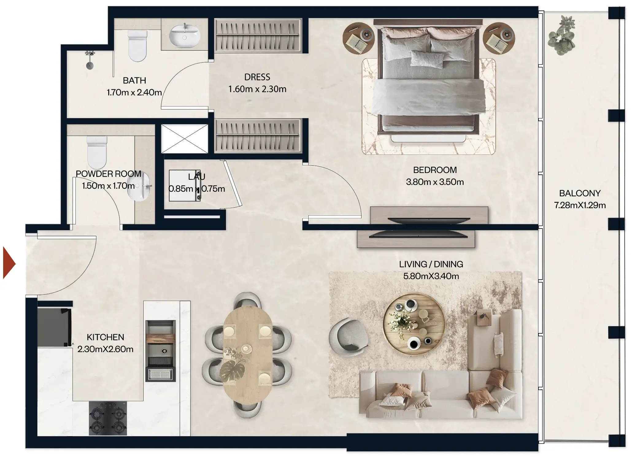 1 BR layout at Norah Residence