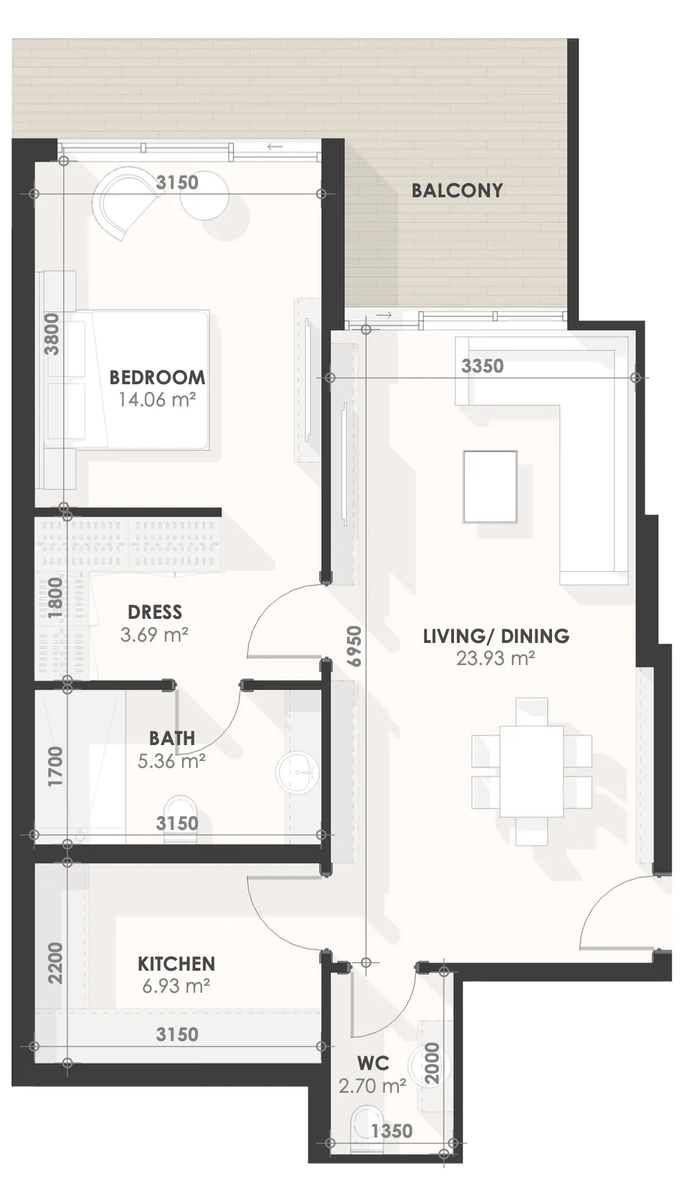 1 BR layout at Amazonia Residence