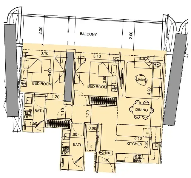 2 BR layout at Vision Iconic