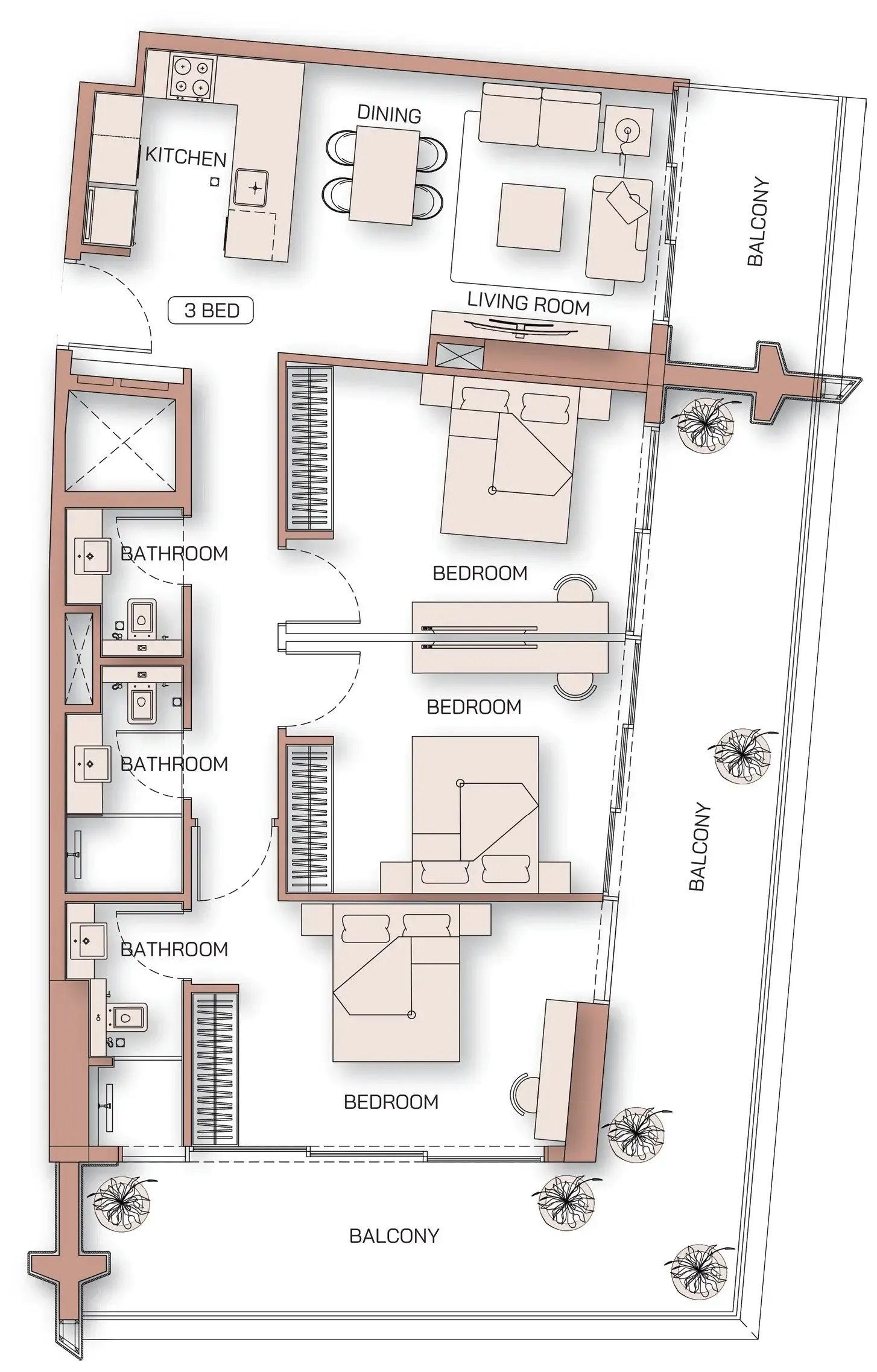 3 BR layout at Binghatti Pinnacle