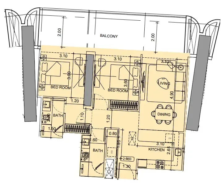 2 BR layout at Vision Iconic