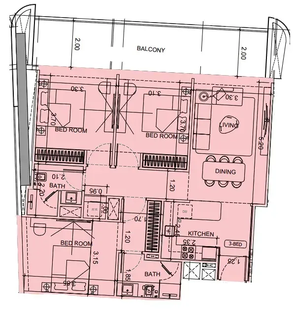 3 BR layout at Vision Iconic