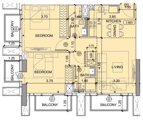 2 BR layout at Binghatti Etherea
