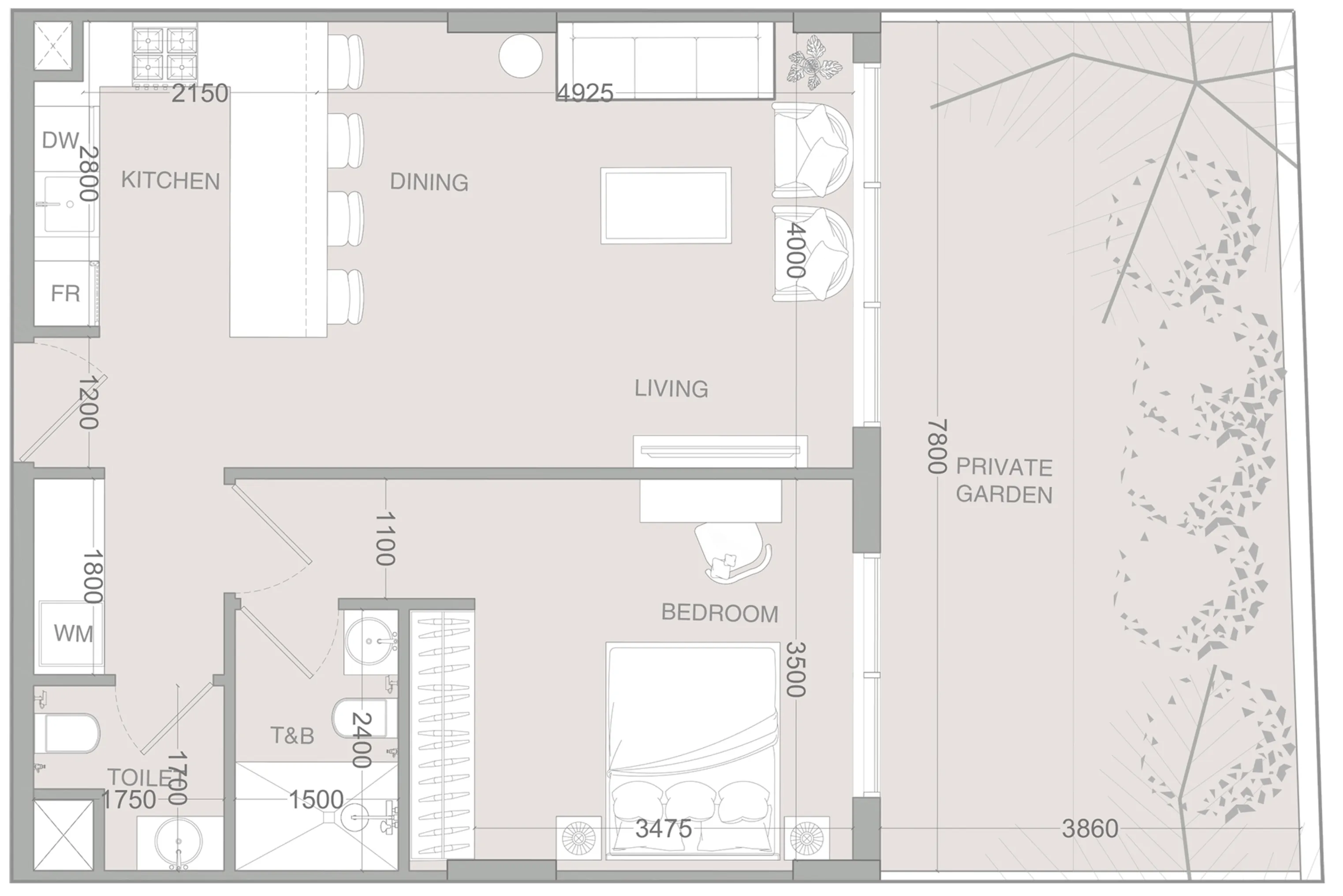 1 BR layout at IR1DIAN Park 2