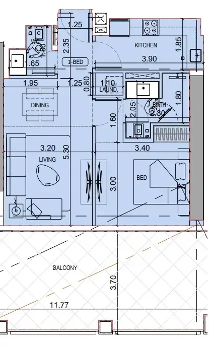 1 BR layout at Binghatti Titania