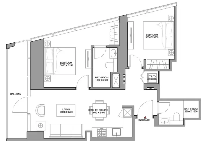 2 BR layout at The Serene at Sobha Central